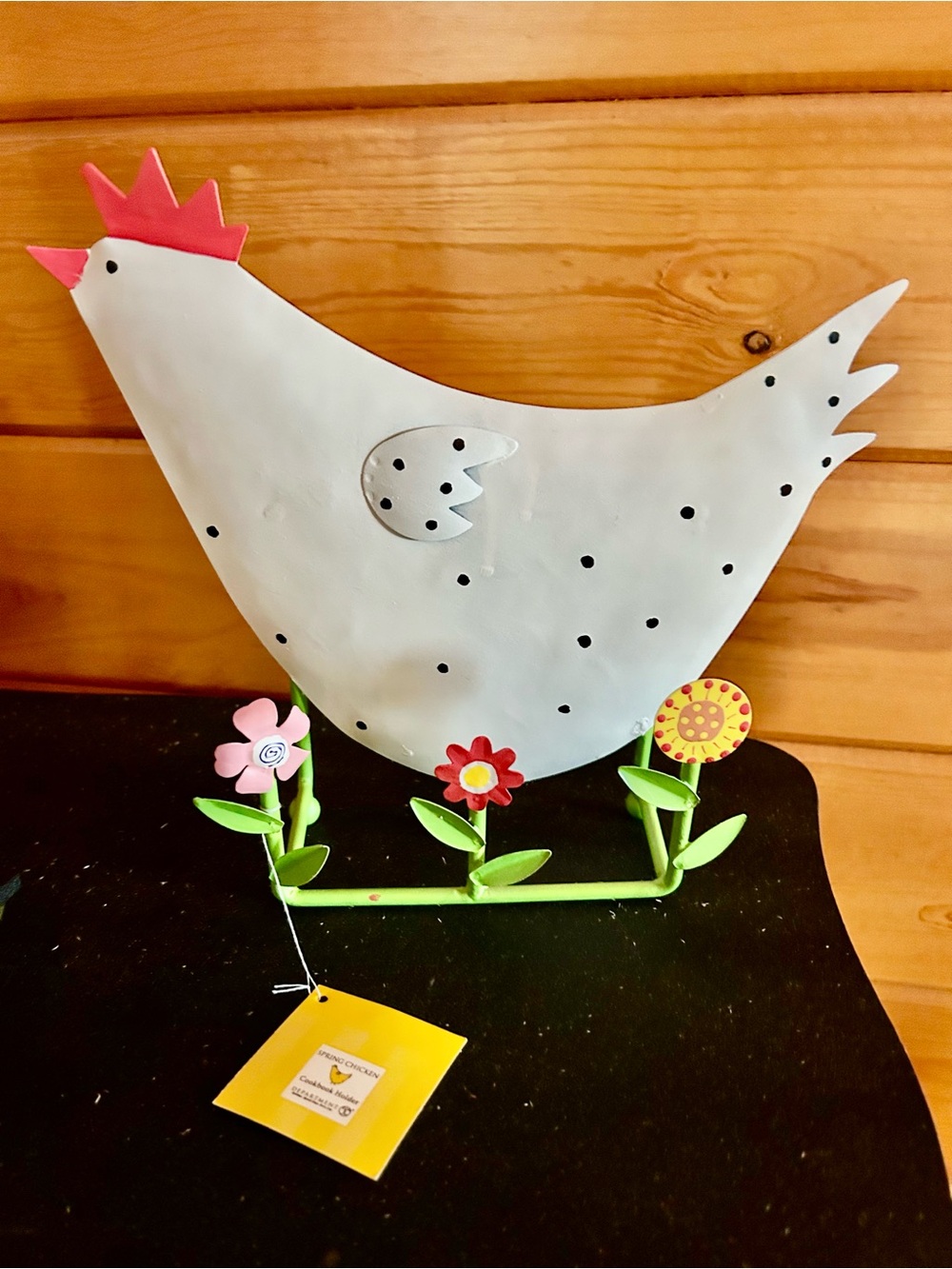 White Polka Dot Metal Chicken Cookbook Holder